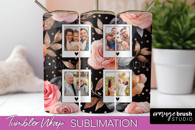 Flowers Photo Frame Tumbler Wrap Sublimation Add Photo Photo Sublimation OrangeBrushStudio 