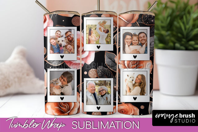 Flowers Photo Frame Tumbler Wrap Sublimation Add Photo Photo Sublimation OrangeBrushStudio 