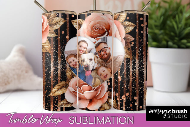 Flowers Photo Frame Tumbler Wrap Sublimation Add Photo Photo Sublimation OrangeBrushStudio 