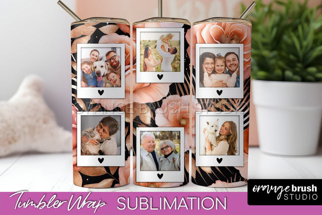 Flowers Photo Frame Tumbler Wrap Sublimation Add Photo Photo Sublimation OrangeBrushStudio 