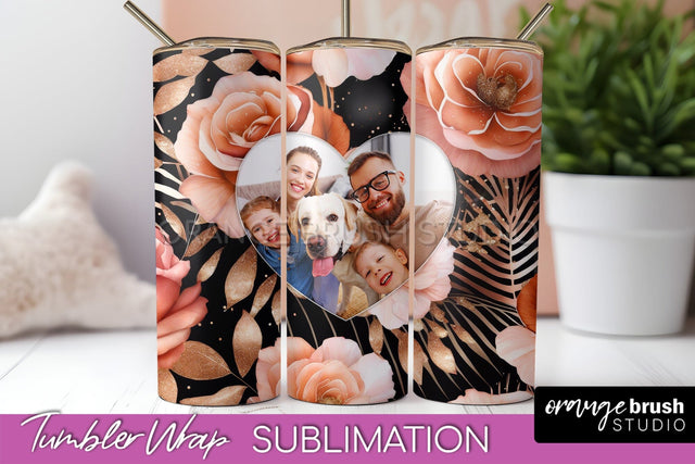 Flowers Photo Frame Tumbler Wrap Sublimation Add Photo Photo Sublimation OrangeBrushStudio 
