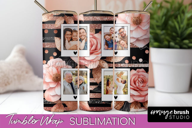 Flowers Photo Frame Tumbler Wrap Sublimation Add Photo Photo Sublimation OrangeBrushStudio 