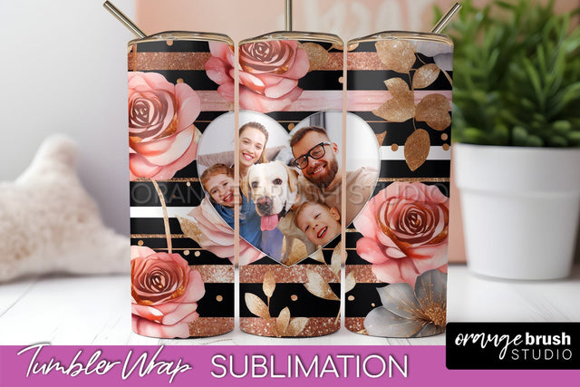 Flowers Photo Frame Tumbler Wrap Sublimation Add Photo Photo Sublimation OrangeBrushStudio 