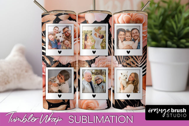 Flowers Photo Frame Tumbler Wrap Sublimation Add Photo Photo Sublimation OrangeBrushStudio 