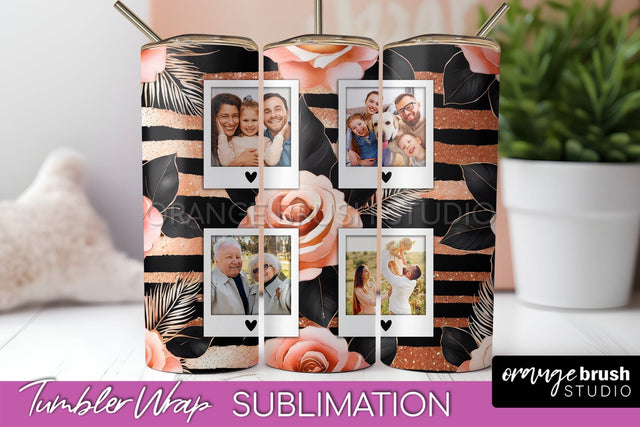 Flowers Photo Frame Tumbler Wrap Sublimation Add Photo Photo Sublimation OrangeBrushStudio 