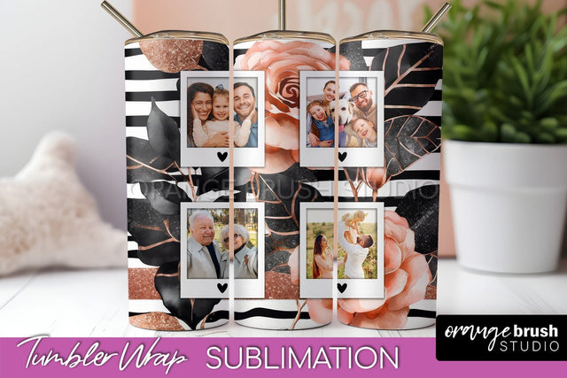 Flowers Photo Frame Tumbler Wrap Sublimation Add Photo Photo Sublimation OrangeBrushStudio 