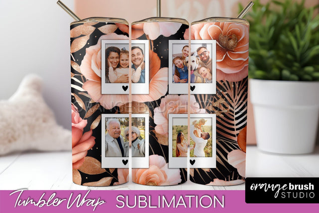Flowers Photo Frame Tumbler Wrap Sublimation Add Photo Photo Sublimation OrangeBrushStudio 