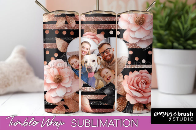 Flowers Photo Frame Tumbler Wrap Sublimation Add Photo Photo Sublimation OrangeBrushStudio 