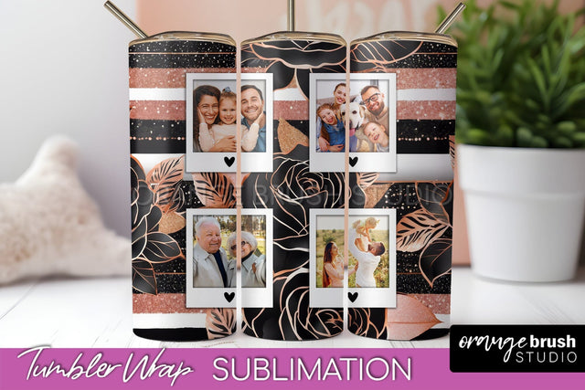 Flowers Photo Frame Tumbler Wrap Sublimation Add Photo Photo Sublimation OrangeBrushStudio 