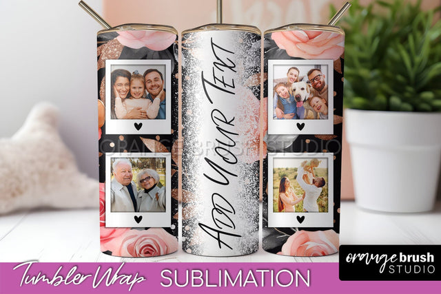 Flowers Photo Frame Tumbler Wrap Sublimation Add Photo Photo Sublimation OrangeBrushStudio 