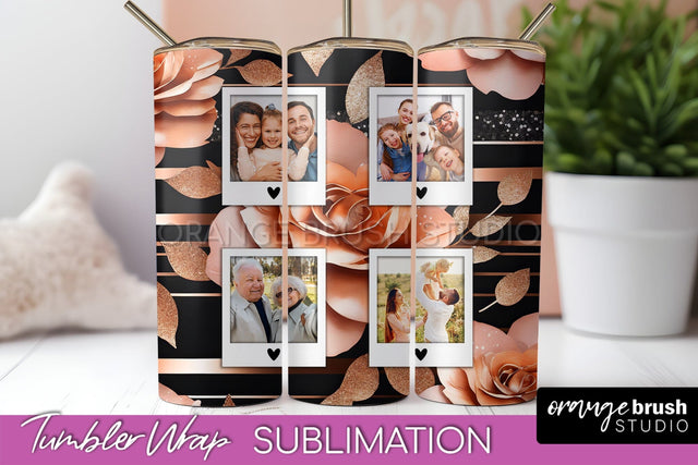 Flowers Photo Frame Tumbler Wrap Sublimation Add Photo Photo Sublimation OrangeBrushStudio 