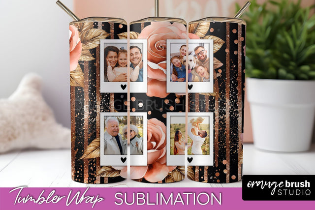 Flowers Photo Frame Tumbler Wrap Sublimation Add Photo Photo Sublimation OrangeBrushStudio 