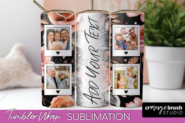 Flowers Photo Frame Tumbler Wrap Sublimation Add Photo Photo Sublimation OrangeBrushStudio 