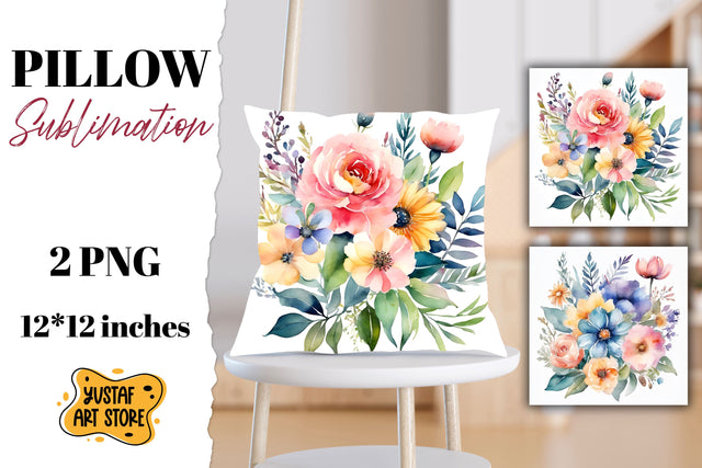 Flowers pillow sublimation. 2 watercolor pillow design Sublimation Yustaf Art Store 
