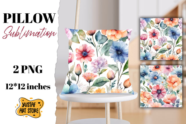 Flowers pillow sublimation. 2 watercolor pillow design Sublimation Yustaf Art Store 