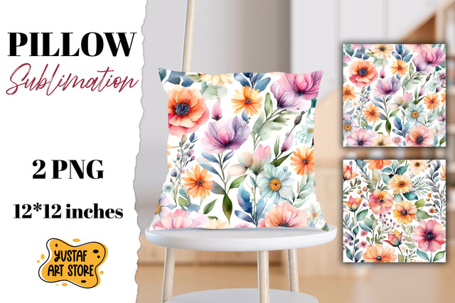 Flowers pillow sublimation. 2 watercolor pillow design Sublimation Yustaf Art Store 