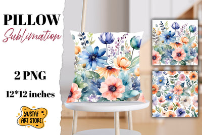 Flowers pillow sublimation. 2 watercolor pillow design Sublimation Yustaf Art Store 