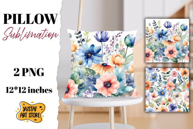 Flowers pillow sublimation. 2 watercolor pillow design Sublimation Yustaf Art Store 