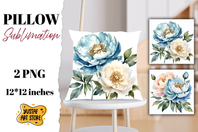 Flowers pillow sublimation. Peony pillow 2 watercolor design Sublimation Yustaf Art Store 