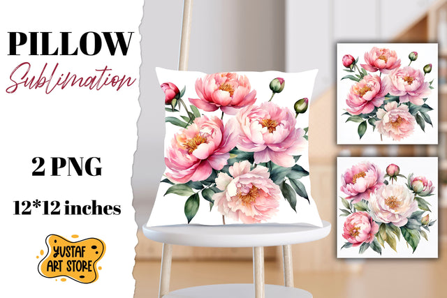 Flowers pillow sublimation. Peony pillow 2 watercolor design Sublimation Yustaf Art Store 