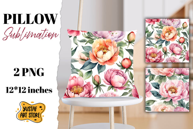 Flowers pillow sublimation. Peony pillow 2 watercolor design Sublimation Yustaf Art Store 