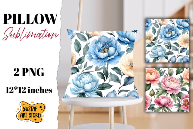 Flowers pillow sublimation. Peony pillow 2 watercolor design Sublimation Yustaf Art Store 
