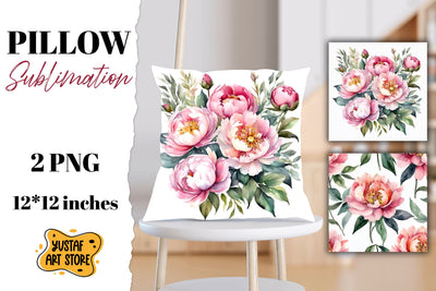 Flowers pillow sublimation. Peony pillow 2 watercolor design Sublimation Yustaf Art Store 