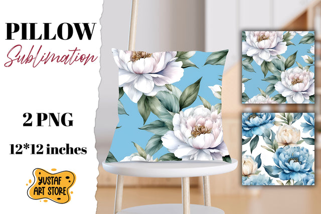 Flowers pillow sublimation. Watercolor peony pillow 2 design Sublimation Yustaf Art Store 