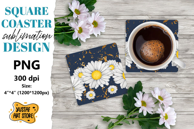 Flowers square coaster design. Daisy sublimation coaster Sublimation Yustaf Art Store 