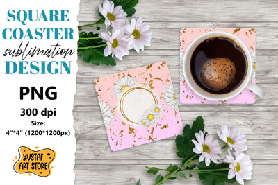 Flowers square coaster design. Daisy sublimation coaster Sublimation Yustaf Art Store 