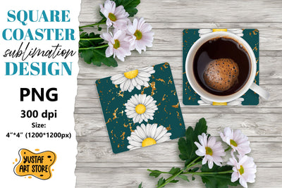 Flowers square coaster design. Daisy sublimation coaster Sublimation Yustaf Art Store 