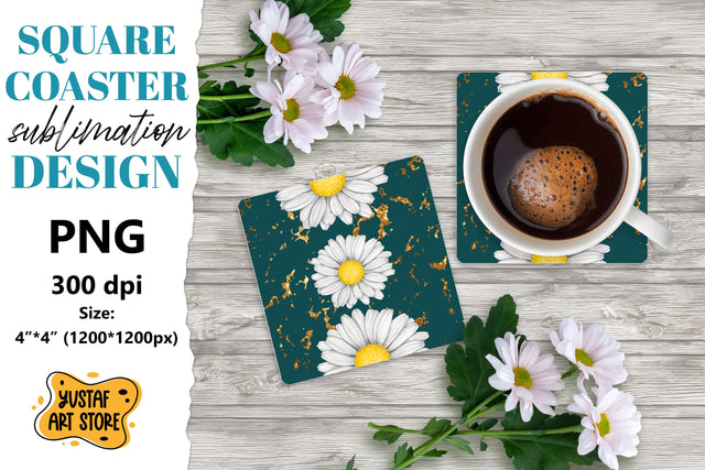 Flowers square coaster design. Daisy sublimation coaster Sublimation Yustaf Art Store 
