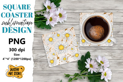 Flowers square coaster design. Daisy sublimation coaster Sublimation Yustaf Art Store 