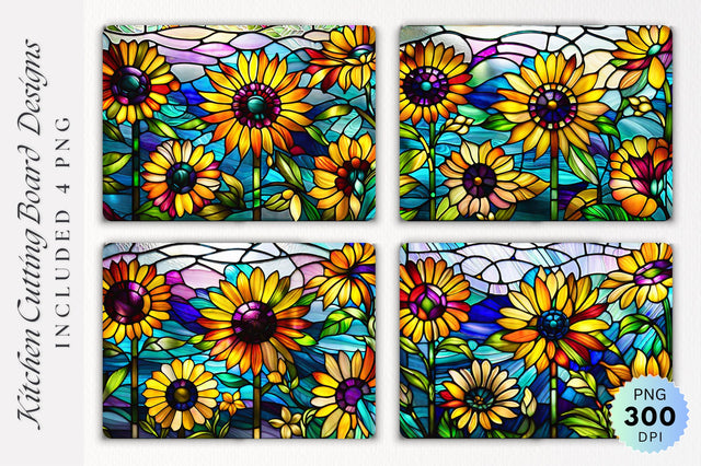 Flowers stained glass Cutting Board PNG Design Sublimation Regulrcrative 