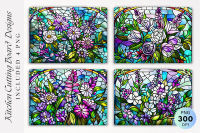 Flowers stained glass Cutting Board PNG Design Sublimation Regulrcrative 