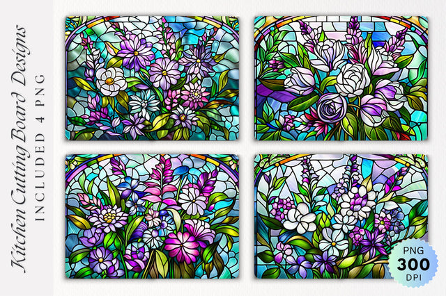 Flowers stained glass Cutting Board PNG Design Sublimation Regulrcrative 