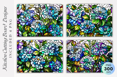 Flowers stained glass Cutting Board PNG Design Sublimation Regulrcrative 