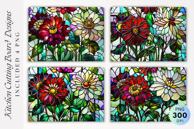 Flowers stained glass Cutting Board PNG Design Sublimation Regulrcrative 