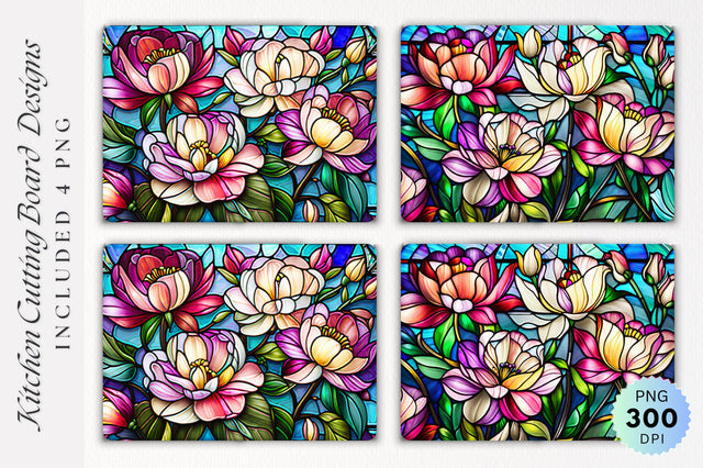 Flowers stained glass Cutting Board PNG Design Sublimation Regulrcrative 