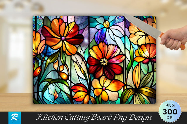 Flowers Stained Glass Cutting Board Sublimation Regulrcrative 
