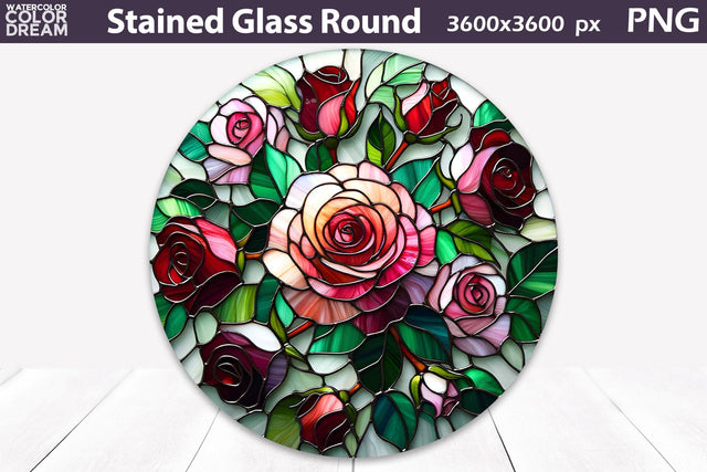 Flowers Stained Glass Round | Roses Stained Glass Sublimation Sublimation WatercolorColorDream 