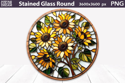 Flowers Stained Glass Round | Sunflowers Stained Glass Sublimation Sublimation WatercolorColorDream 