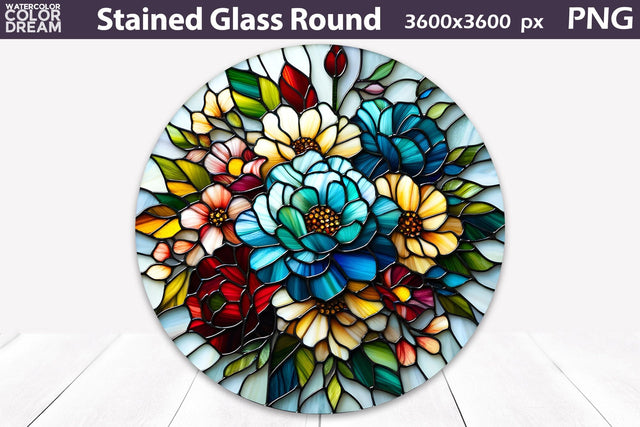 Flowers Stained Glass Round | Wildflowers Sublimation Sublimation WatercolorColorDream 