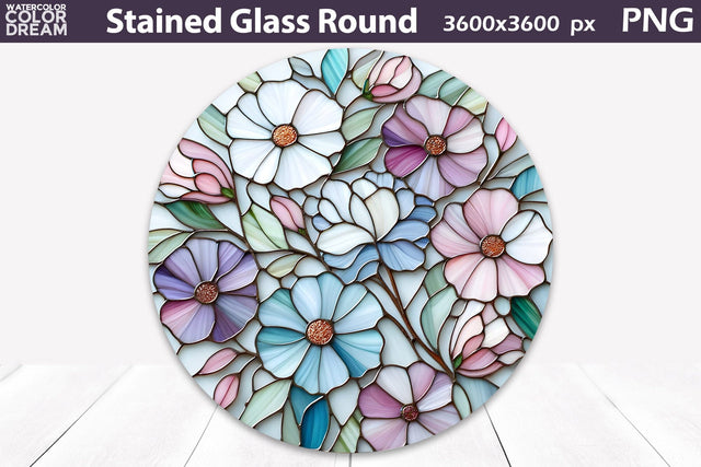 Flowers Stained Glass Round | Wildflowers Sublimation Sublimation WatercolorColorDream 