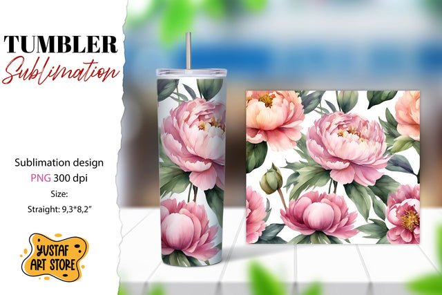 Flowers tumbler. Peony flowers sublimation design Sublimation Yustaf Art Store 