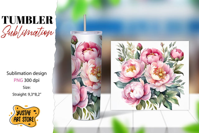 Flowers tumbler. Peony flowers sublimation design Sublimation Yustaf Art Store 