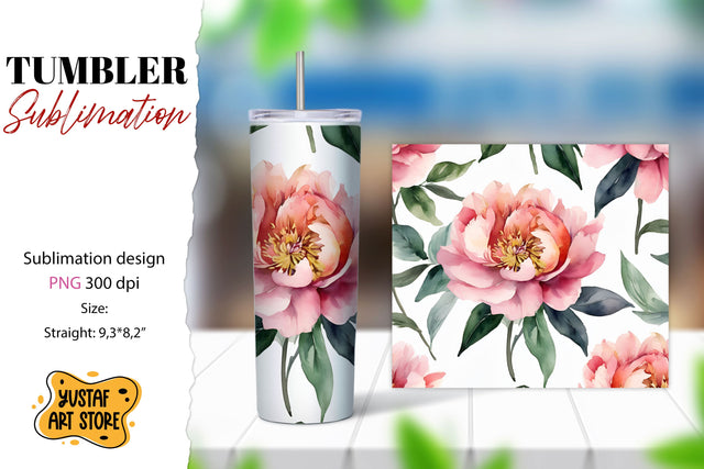 Flowers tumbler. Peony flowers sublimation design Sublimation Yustaf Art Store 