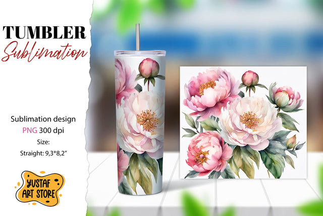 Flowers tumbler. Peony flowers sublimation design Sublimation Yustaf Art Store 