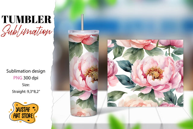 Flowers tumbler. Peony flowers sublimation design Sublimation Yustaf Art Store 