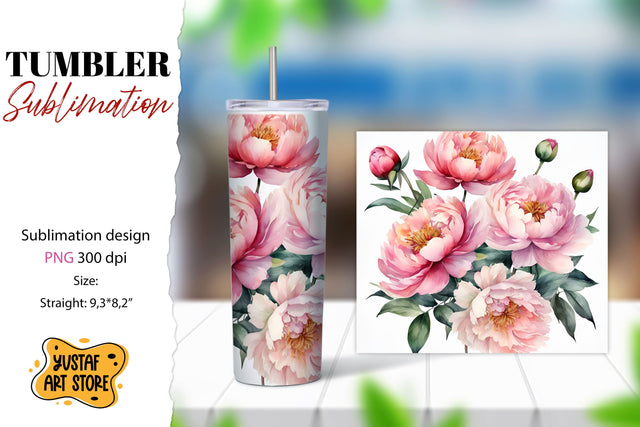 Flowers tumbler. Peony flowers sublimation design SVG Yustaf Art Store 